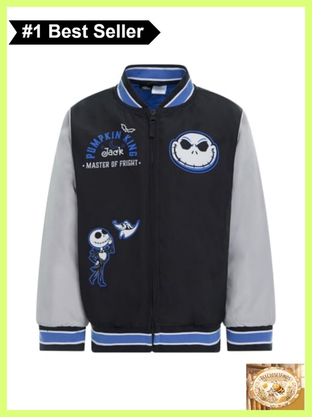 Disney Jack Skellington Varsity Bomber Jacket Boys Kids Zip